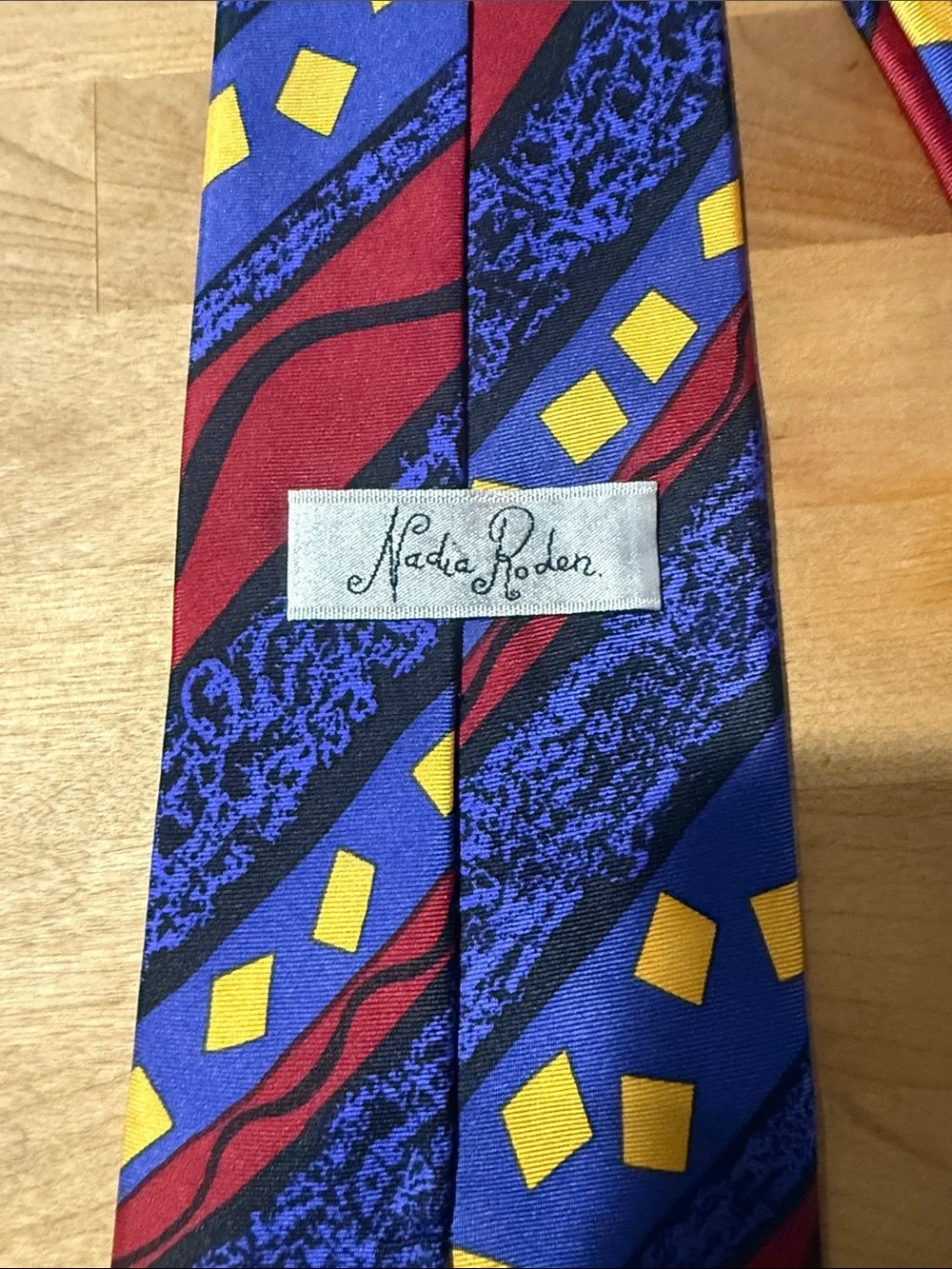 Nice 100% Silk Nadia Roden Geometric Tie - Blue, Red & Yellow